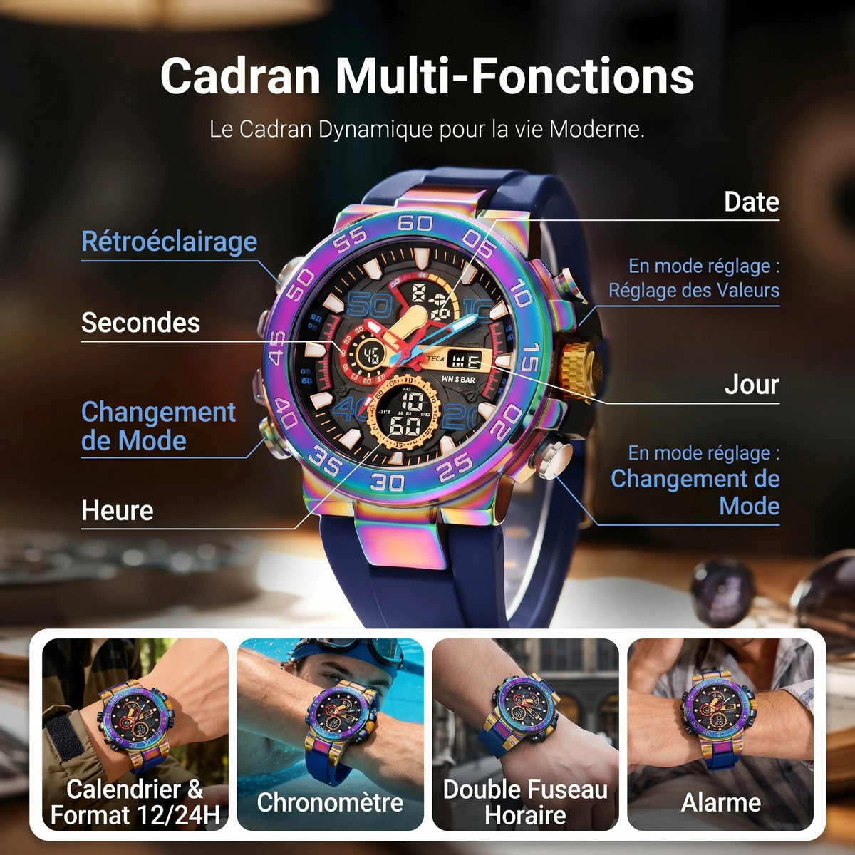TimeForce™ Montre Sport Intelligente, Écran LED, Étanche & Activités Quotidiennes.