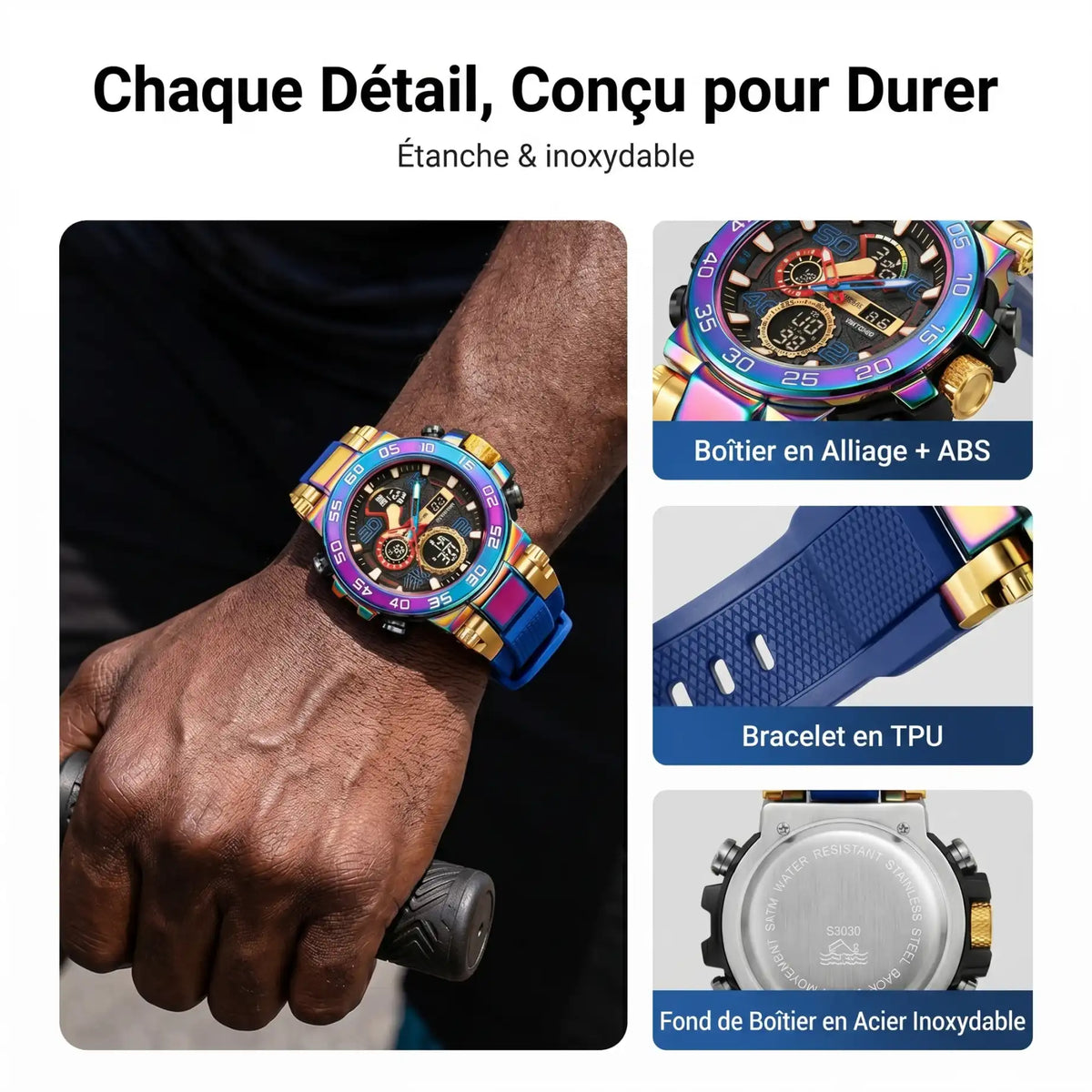 TimeForce™ Montre Sport Intelligente, Écran LED, Étanche & Activités Quotidiennes.