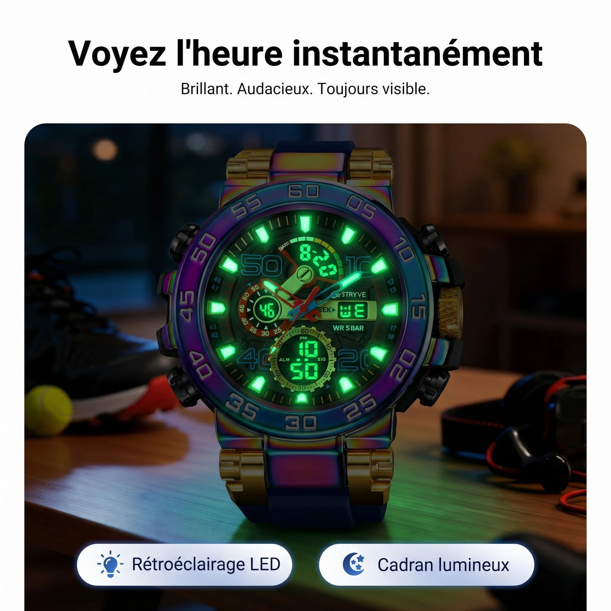 TimeForce™ Montre Sport Intelligente, Écran LED, Étanche & Activités Quotidiennes.